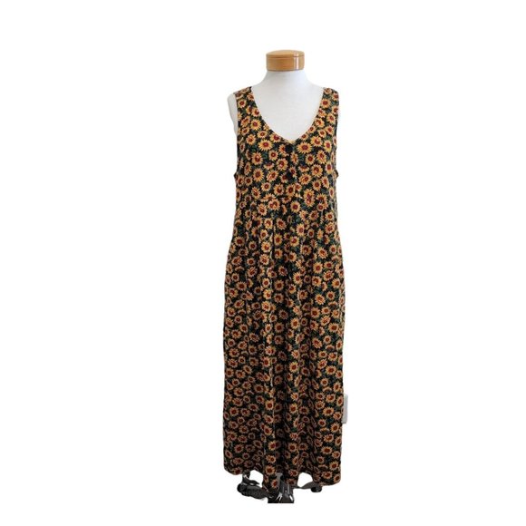 Vintage Steven Ross Naturally Cottage Core Sunflower V Neck Maxi Dress - Picture 1 of 11